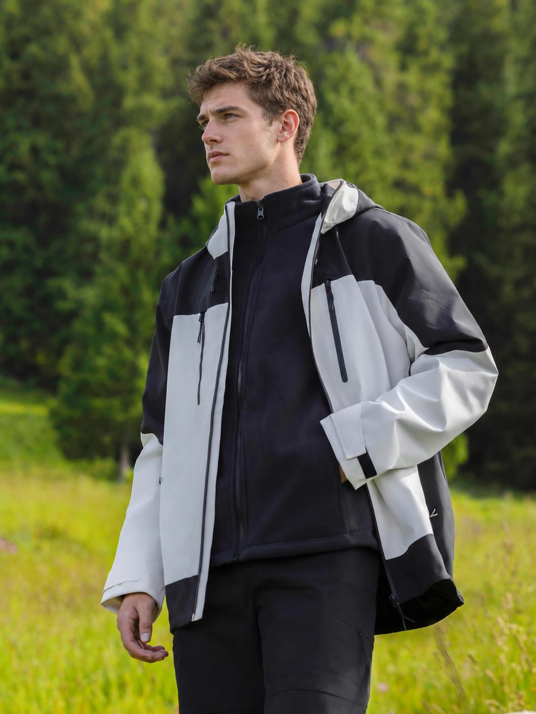 Fishbone White jacket worn with the fleece inner