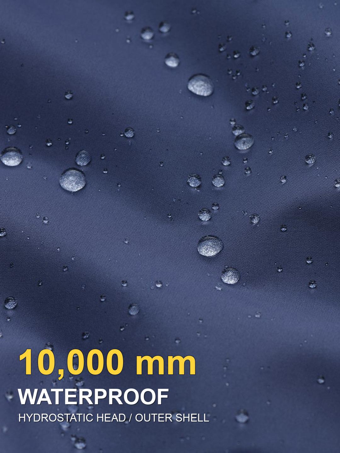 Water droplets on the shell with a stated 10000 mm hydrostatic head