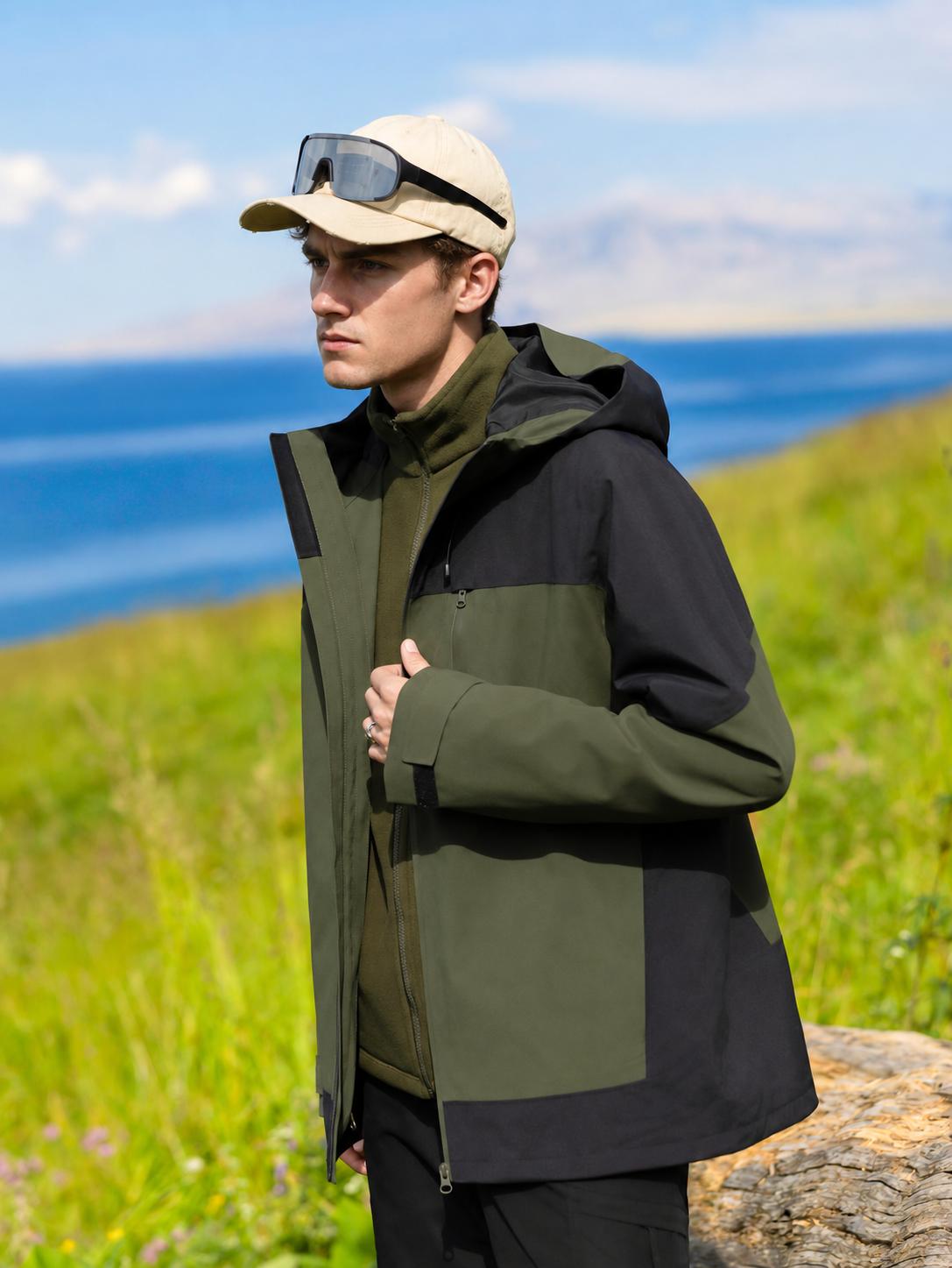 Olive Green jacket worn with the fleece inner